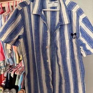 Disney Blue and White Striped Button-Down Shirt
